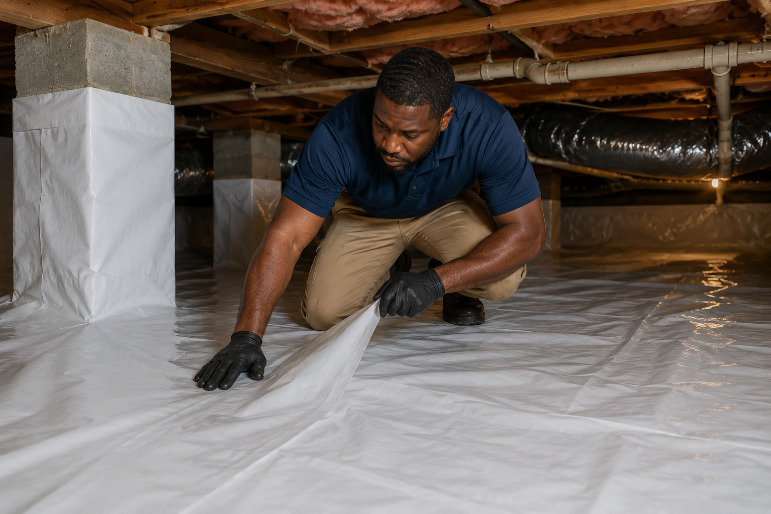 Pest Clear technician treating kitchen